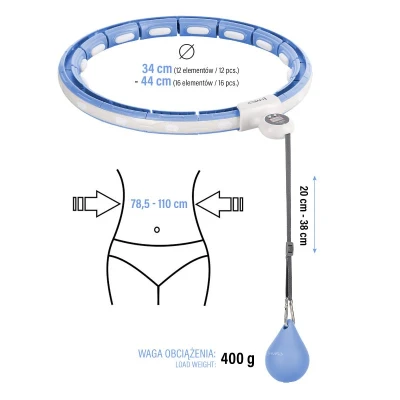 HMS Masážní hula hoop HHM15 se závažím, magnety a počítadlem modrá