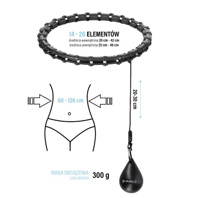 HMS Masážní hula hoop HHW11 PLUS SIZE se závažím černá