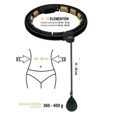 HMS Sada masážní hula hoop HHM13 se závažím, magnety a počítadlem a zeštíhlujícího pásu BR163 černá