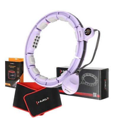 HMS Sada masážní hula hoop HHM13 se závažím, magnety a počítadlem a zeštíhlujícího pásu BR163 fialová (VÝPRODEJ)