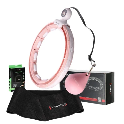 HMS Sada masážní hula hoop HHM15 růžová se závažím, magnety a počítadlem a zeštíhlujícího pásu BR163 PLUS SIZE