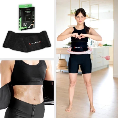 HMS Sada masážní hula hoop HHM15 růžová se závažím, magnety a počítadlem a zeštíhlujícího pásu BR163 PLUS SIZE