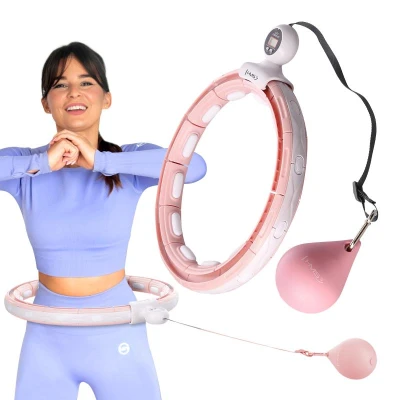 HMS Sada masážní hula hoop HHM15 růžová se závažím, magnety a počítadlem a zeštíhlujícího pásu BR163 PLUS SIZE