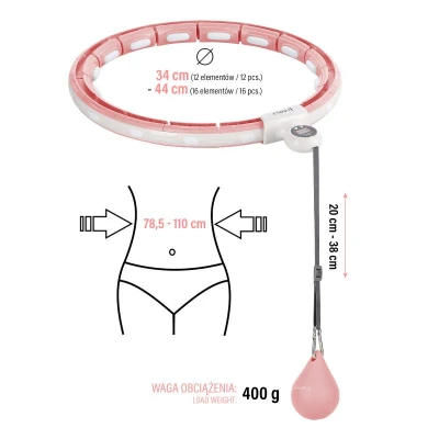 HMS Sada masážní hula hoop HHM15 se závažím, magnety a počítadlem a zeštíhlujícího pásu BR163 růžová
