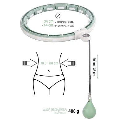 HMS Sada masážní hula hoop HHM15 se závažím, magnety a počítadlem a zeštíhlujícího pásu BR163 zelená