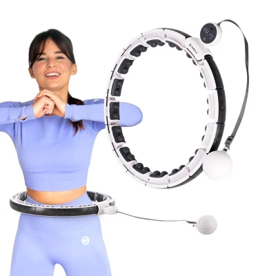 HMS Sada masážní hula hoop HHM16 bílá se závažím, magnety a počítadlem a zeštíhlujícího pásu BR163 PLUS SIZE