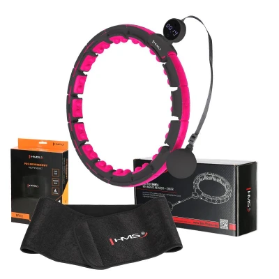 HMS Sada masážní hula hoop HHM16 černá se závažím, magnety a počítadlem a zeštíhlujícího pásu BR163 HMS Sada masážní hula hoop HHM16 černá se závažím, magnety a počítadlem a zeštíhlujícího pásu BR163