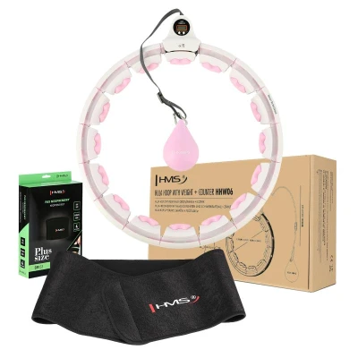 HMS Sada masážní hula hoop HHW06 se závažím a počítadlem a zeštíhlujícího pásu BR163 růžová