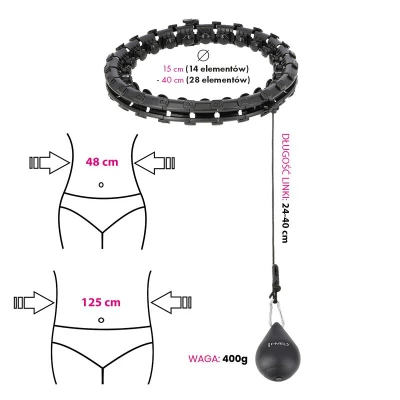 HMS Sada masážní hula hoop HHW12 PLUS Size se závažím a zeštíhlujícího pásu BR163 černá