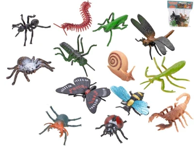 Hmyz 3,5-7cm zvířátko plastové set 13ks mix druhů v sáčku Hmyz 3,5-7cm zvířátko plastové set 13ks mix druhů v sáčku