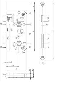 Hobes Zámek zadl. K135 - 72/80 P-L WC BÍ Zn s ořechem 6x6mm