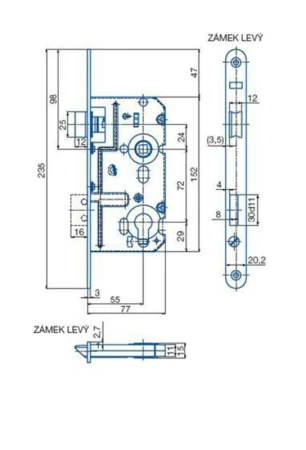 Hobes Zámek zadl. K221 - 72/80 L BÍ Zn vložkový s převodem