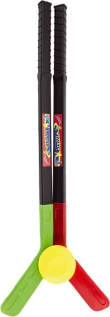 Hokejka detská 70cm set hokejová palica farebná 2ks s pukom plast