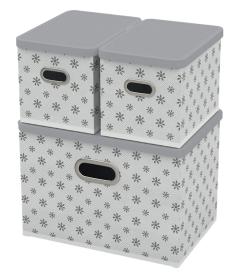 HomeLife Úložný box s víkem sada 3 ks - bílá kytičky