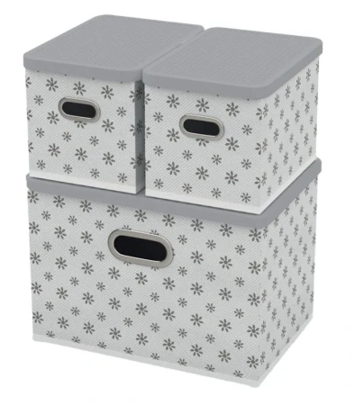 HomeLife Úložný box s víkem sada 3 ks - bílá kytičky HomeLife Úložný box s víkem sada 3 ks - bílá kytičky