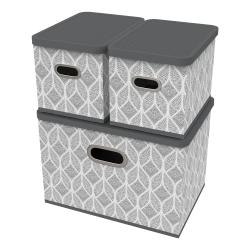 HomeLife Úložný box s víkem sada 3 ks - list šedo-bílá HomeLife Úložný box s víkem sada 3 ks - list šedo-bílá