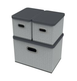HomeLife Úložný box s víkem sada 3 ks - šedá