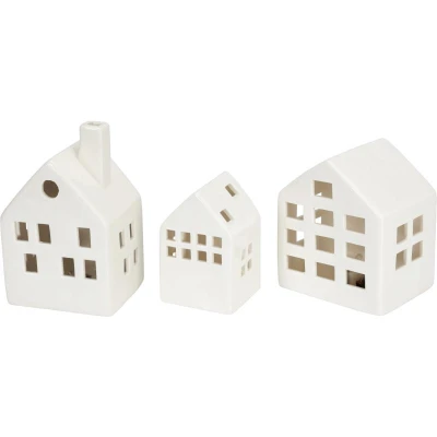 Homestyling Dekorace keramické svítící domky sada 3 ks