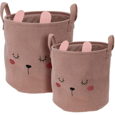 Homestyling Dětský úložný koš na prádlo i hračky válec sada 2 ks růžová