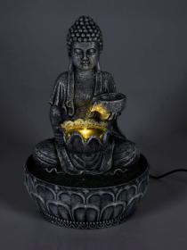 Homestyling Fontána pokojová s LED osvětlením 29 cm Budha šedá