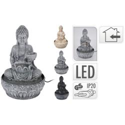 Homestyling Fontána pokojová s LED osvětlením 29 cm Budha šedá