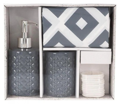 Homestyling Koupelnové doplňky sada 3 ks šedá Homestyling Koupelnové doplňky sada 3 ks šedá