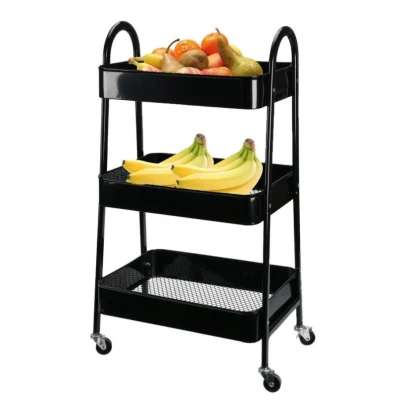 Homestyling Kuchyňský úložný vozík třípatrový kov černá
