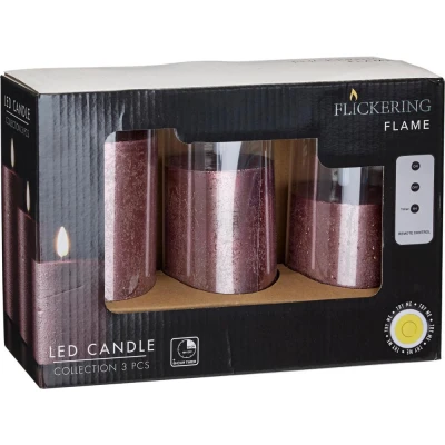 Homestyling LED svíčka sada 3 ks metalická červená