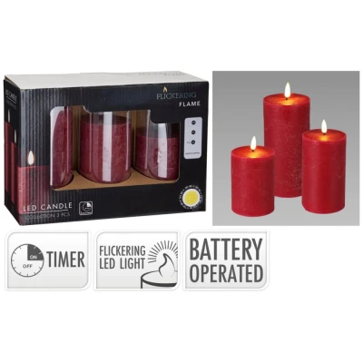 Homestyling LED svíčka sada 3 ks červená