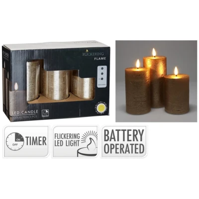 Homestyling LED svíčka sada 3 ks zlatá