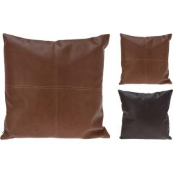 Homestyling Polštář dekorační PU kůže 45 x 45 cm tmavě hnědá