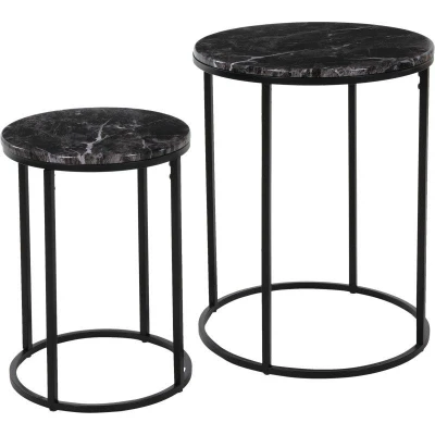 Homestyling Servírovací stolky kulaté sada 2 ks černý mramor Homestyling Servírovací stolky kulaté sada 2 ks černý mramor