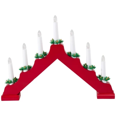 Homestyling Svícen dřevěný 7 LED 390 × 50 × 290 mm červená