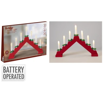 Homestyling Svícen dřevěný 7 LED 390 × 50 × 290 mm červená