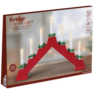 Homestyling Svícen dřevěný 7 LED 390 × 50 × 290 mm červená