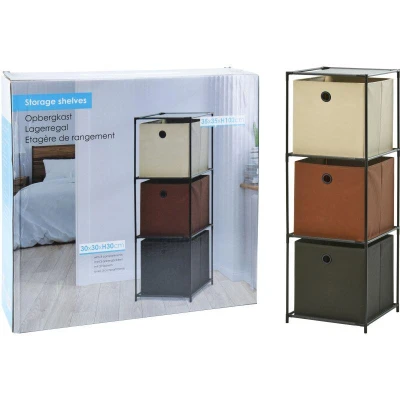Homestyling Úložný regál 3 patra s boxy textilní 102 cm