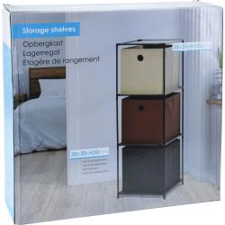 Homestyling Úložný regál 3 patra s boxy textilní 102 cm