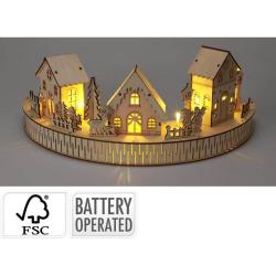 Homestyling Vánoční dekorace s LED osvětlením 20 cm dřevěná vesnička hnědá