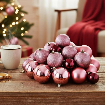 Homestyling Vánoční ozdoby koule sada 26 ks tmavě růžová