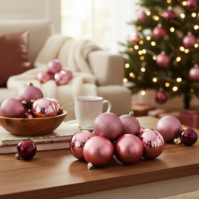 Homestyling Vánoční ozdoby koule sada 26 ks tmavě růžová