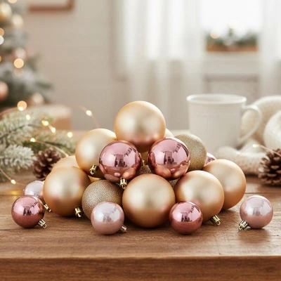 Homestyling Vánoční ozdoby koule sada 26 ks zlatorůžová