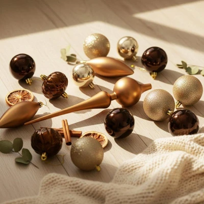 Homestyling Vánoční ozdoby sada 19 ks jantarová