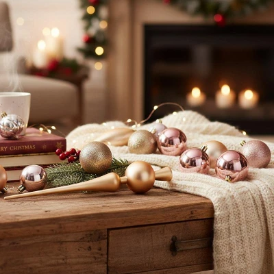 Homestyling Vánoční ozdoby sada 19 ks zlatorůžová
