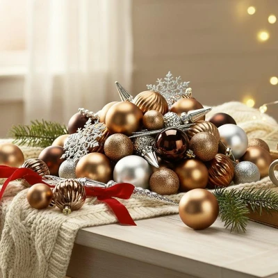 Homestyling Vánoční ozdoby sada 57 ks jantarová