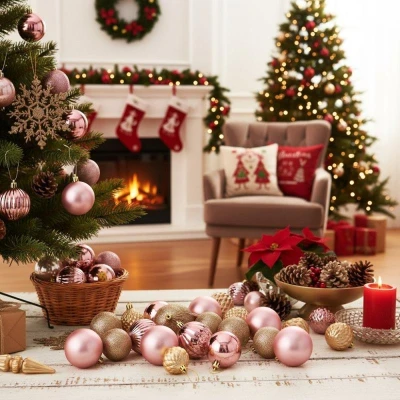Homestyling Vánoční ozdoby sada 57 ks zlatorůžová