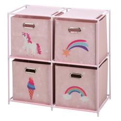 Homestyling Zásuvková skříňka dětská 4 úložné boxy růžová