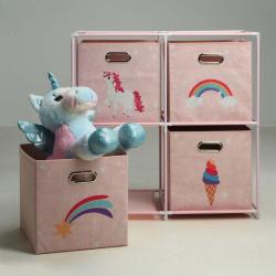 Homestyling Zásuvková skříňka dětská 4 úložné boxy růžová