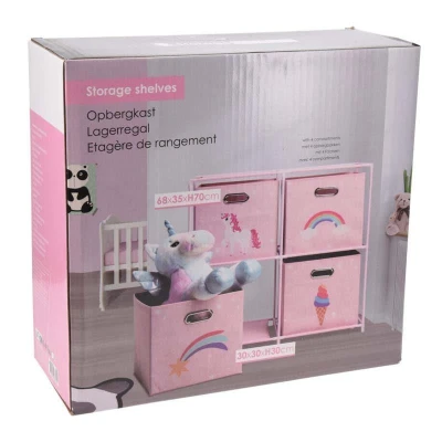 Homestyling Zásuvková skrinka detská 4 úložné boxy ružová