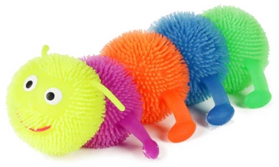 Housenka gumová elastická puffer 16cm s bodlinkami natahovací barevná