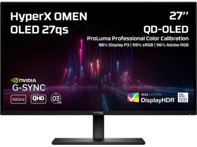 HP HyperX OMEN 27qs QHD 500Hz 27"/2560x1440 OLED QHD/16:9/300cd/0,03ms/1xDP/2xHDMI/VESA/výškově stavitelný/pivot/black